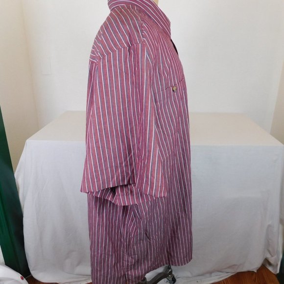 King Size Stripe Short Sleeve Sport Shirt 4XL Tall Burgundy Black White Pockets - Picture 4 of 8